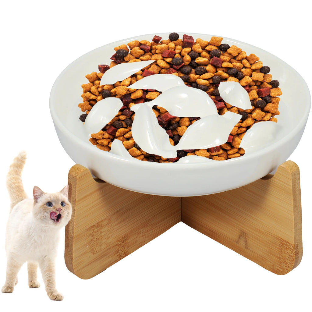 Gamelle Surélevée En Céramique Pour Chat – Support Bois, Anti-Vomissement