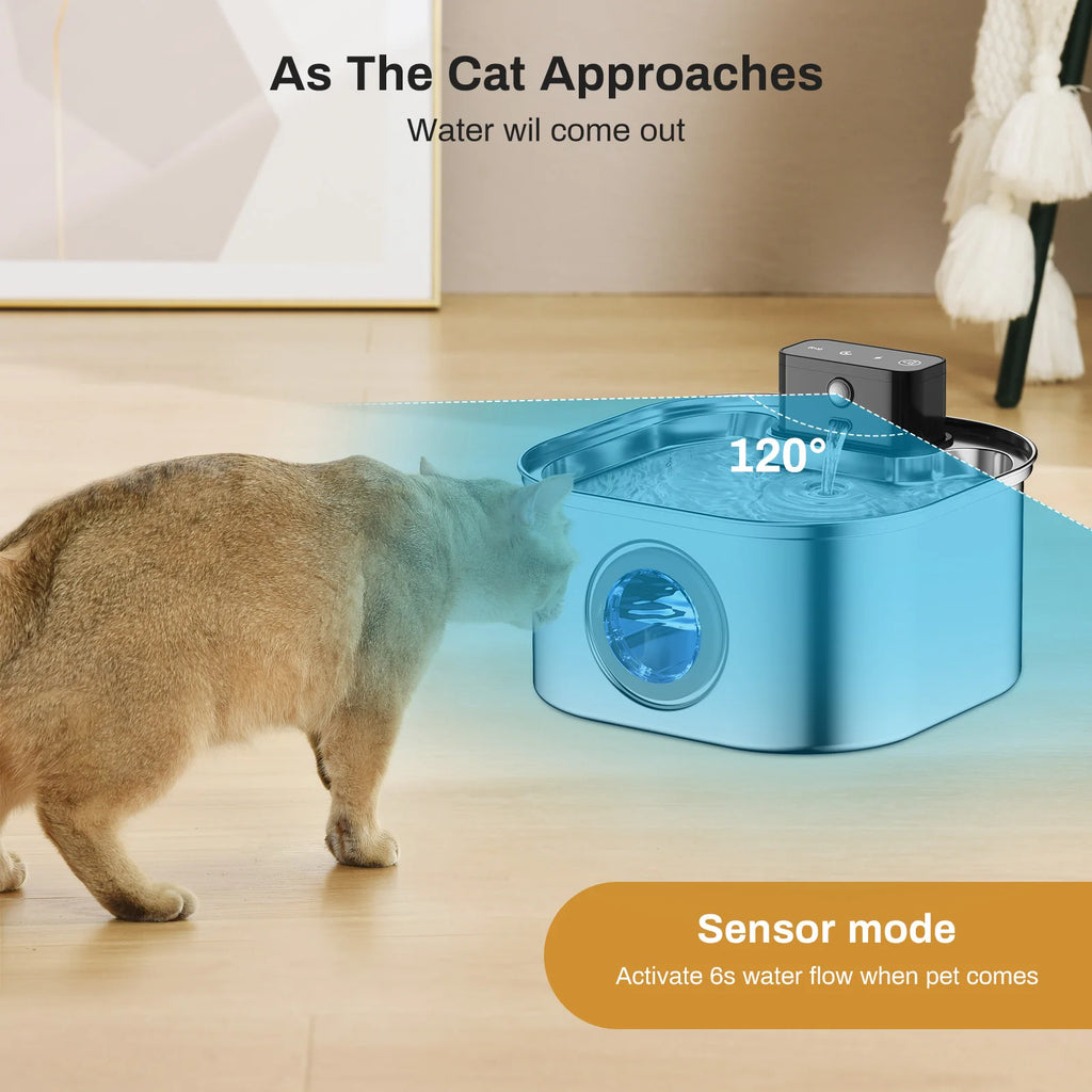 Fontaine À Eau Inox 3.2L Pour Chat - Sans Fil, Silencieuse, Capteur De Mouvement