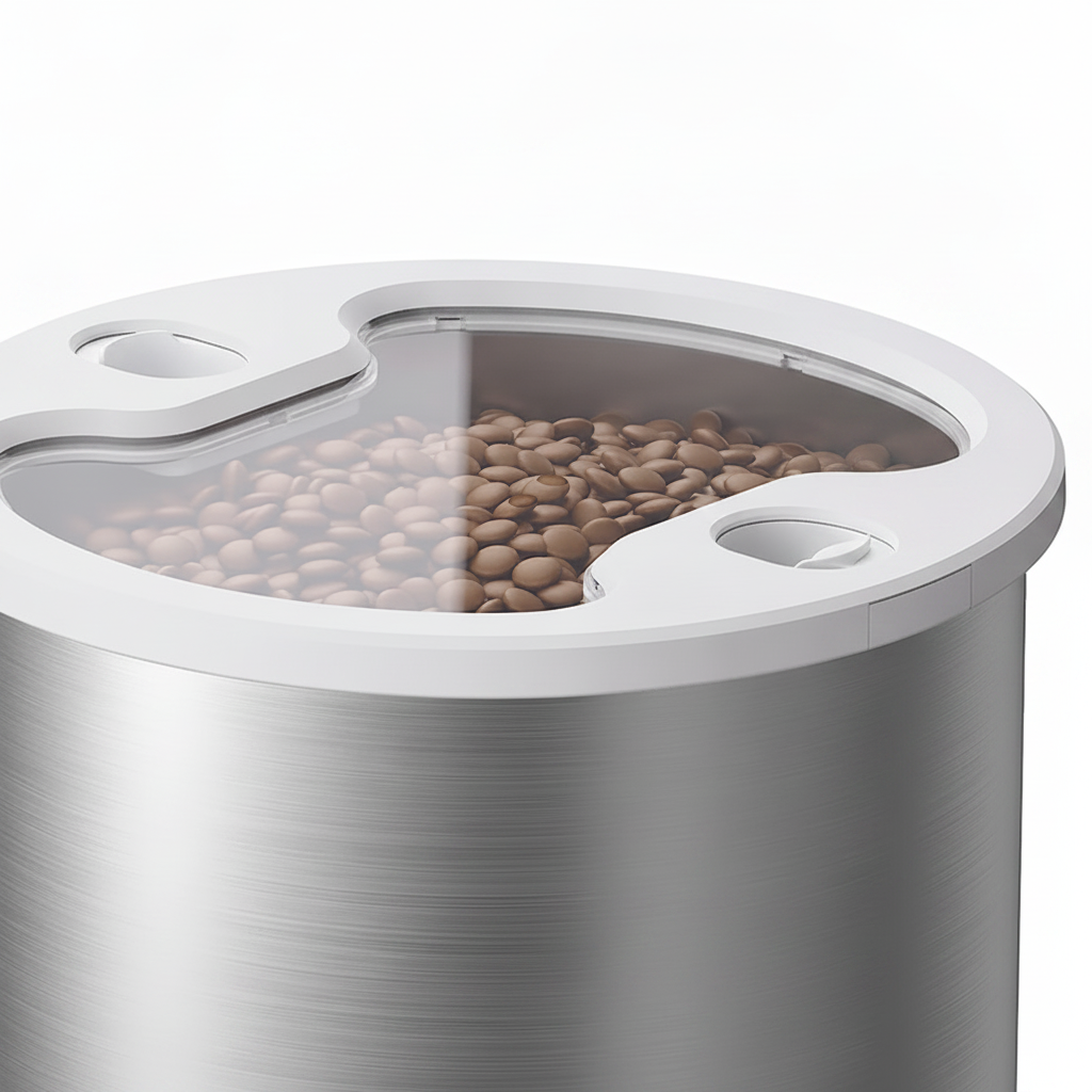 Réservoir inox 4,5 L rempli de croquettes