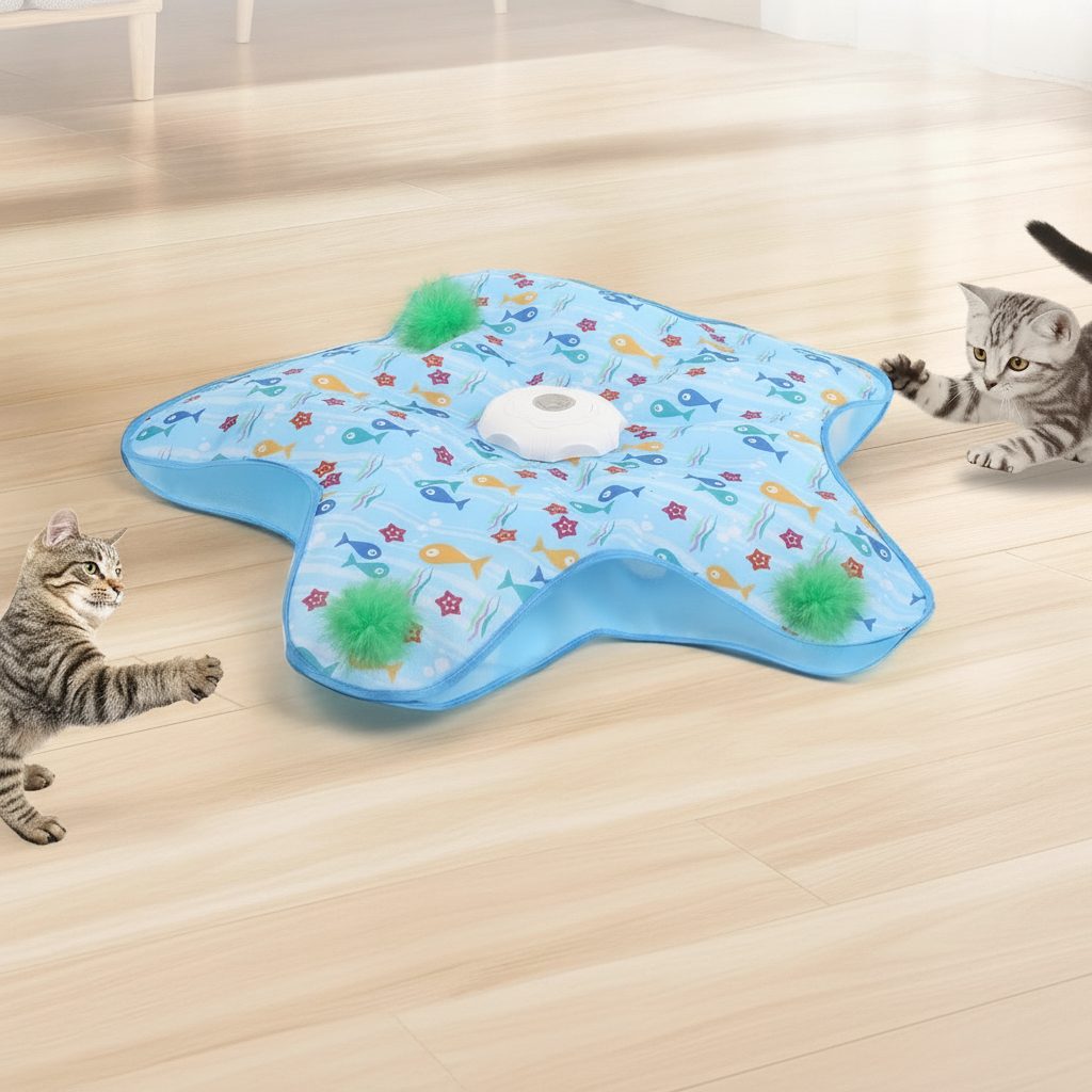 Jouet cache-cache à plumes pour chat Félia, en situation